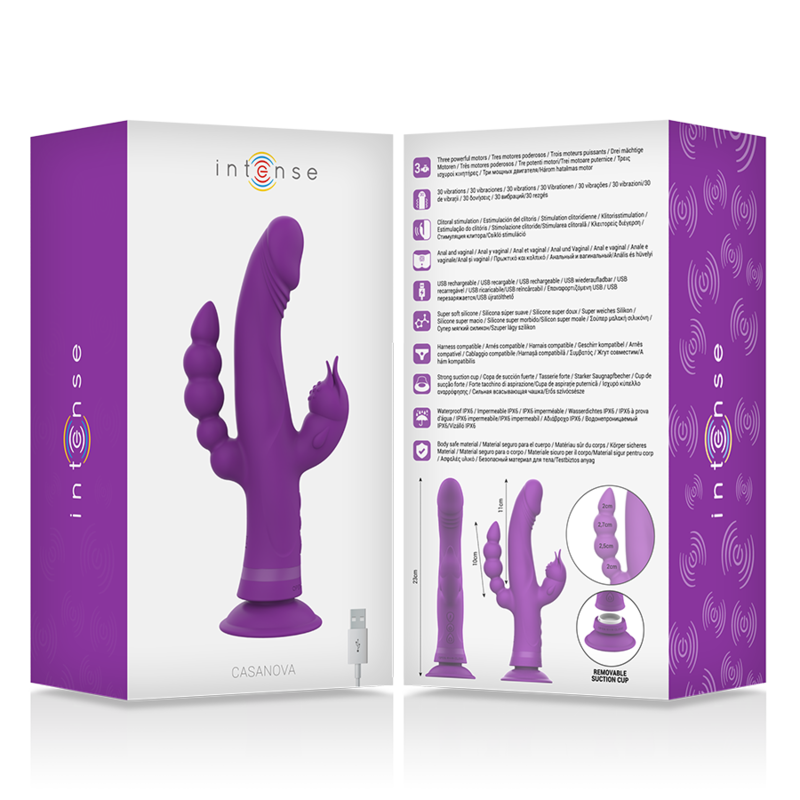 Intense™ Casanova – Vibratore Triplo con 3 Motori, 30 Vibrazioni e Ventosa