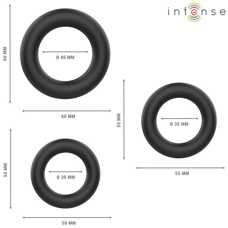 INTENSE HUGH – Set di 3 Anelli per Pene in Silicone Morbido